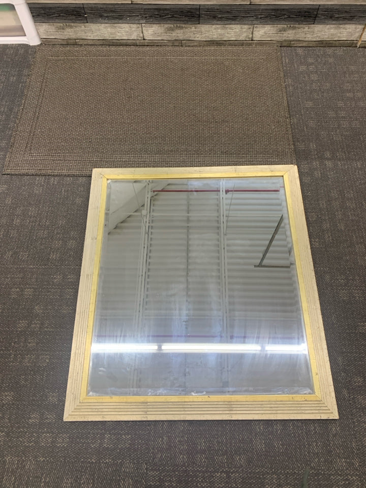 LARGE HEAVY SQUARE MIRROR W/ TEXTURED GOLD FRAME.