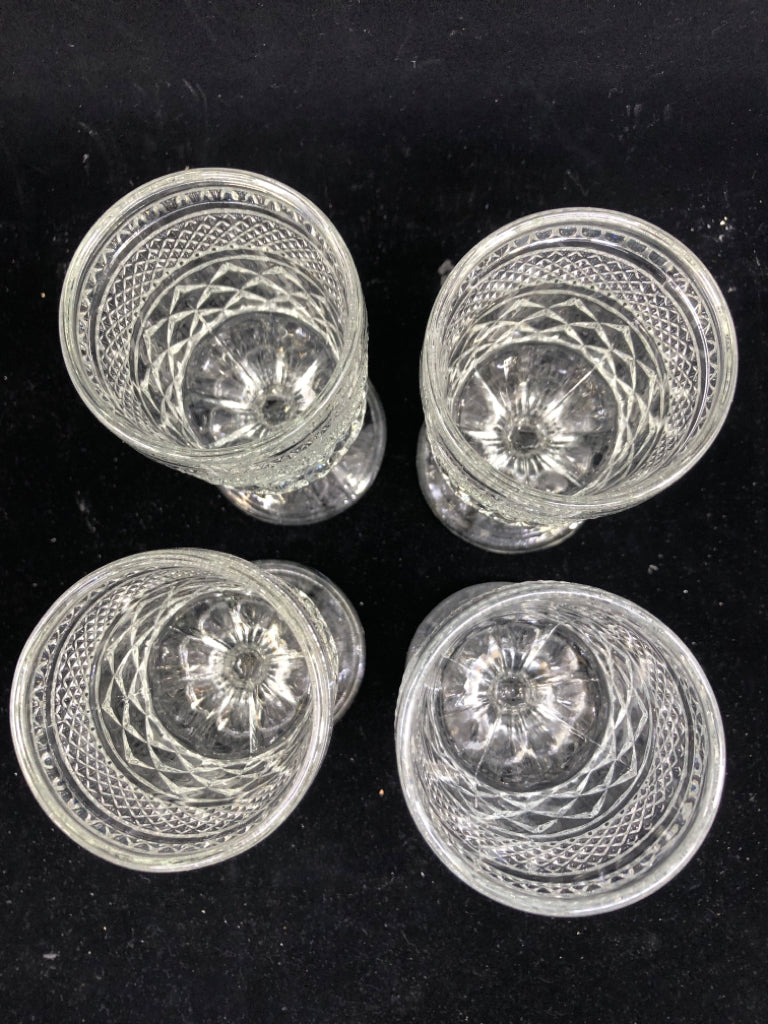 4 VTG CUT GLASS WINE GOBLETS.