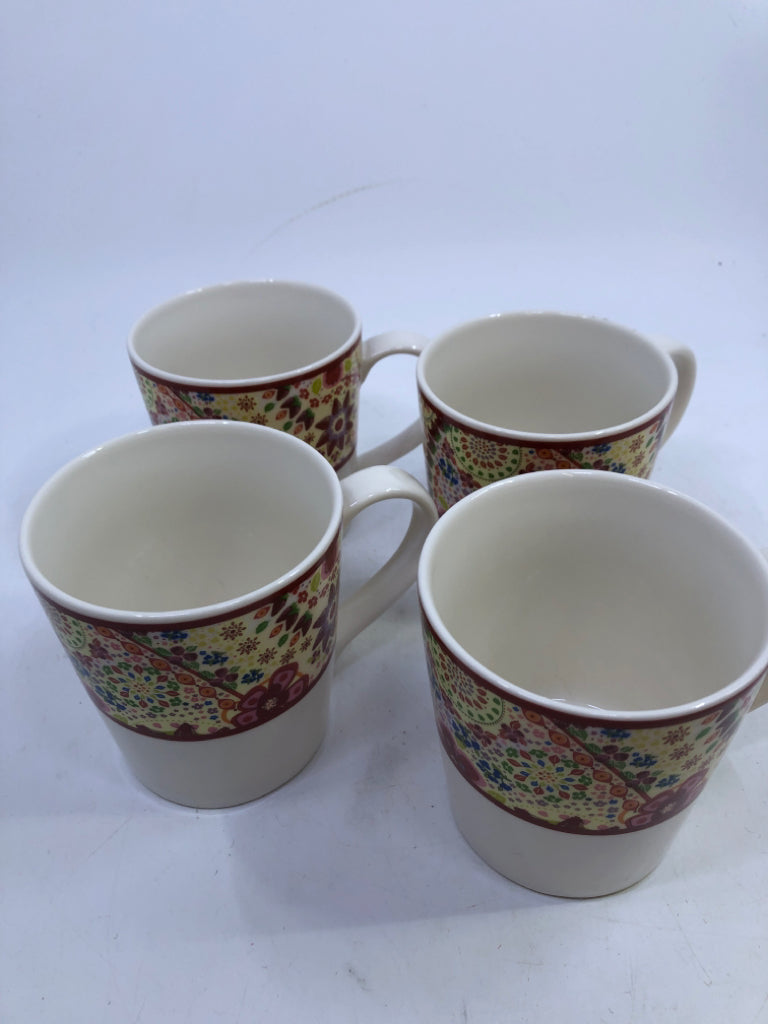 4 WHITE RED FLORAL DESIGN STARBUCKS MUGS.
