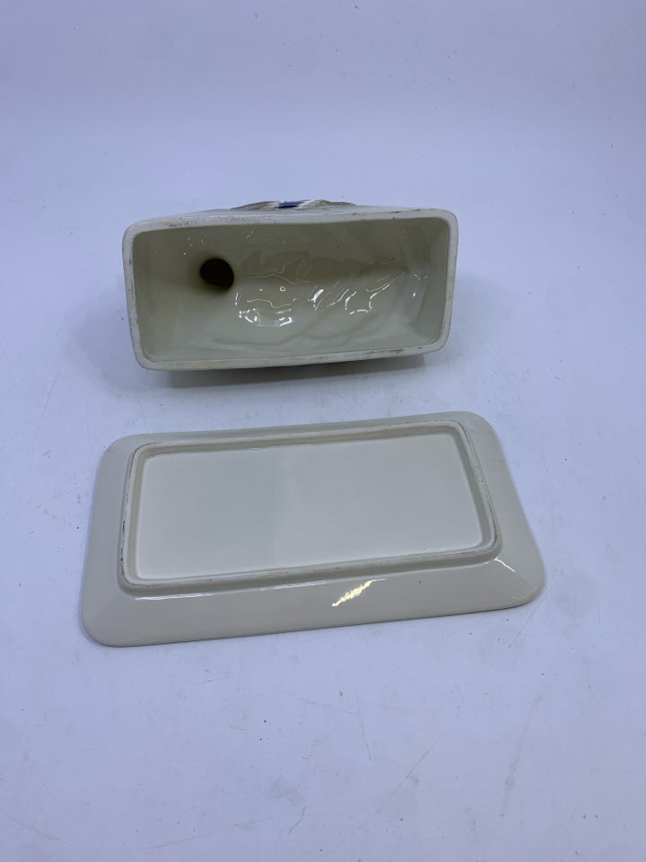 2 PC GREEN HEAD DUCK BUTTER DISH.