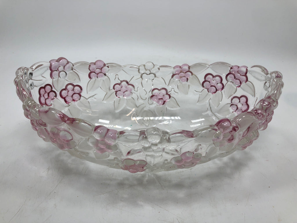 FROSTED PINK FLOWER GLASS BOWL.