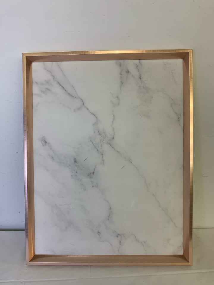 FAUX MARBLE MAGNETIC BOARD W ROSE GOLD FRAME.