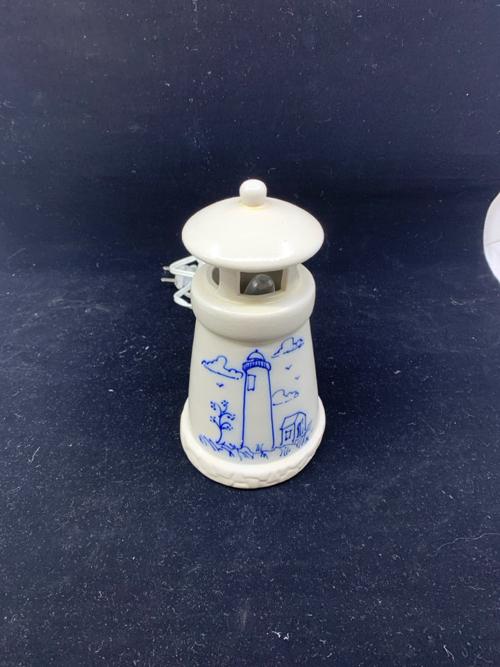 SALMON FALLS SMALL SALT GLAZE POTTERY LIGHTHOUSE LAMP - STAMPED ON INSIDE.