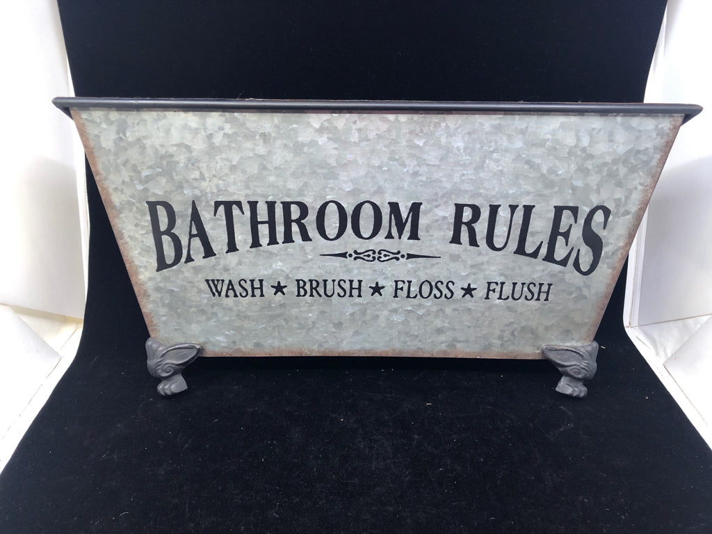 BATHROOM RULES GALVANIZED METAL SHELF.
