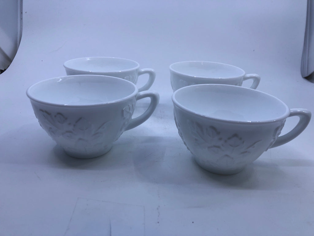 4 VTG MILK GLASS EMBOSSED GRAPES CUP SET.