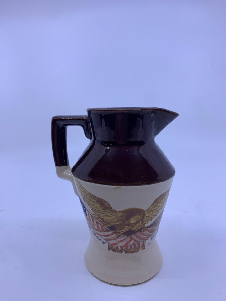 VTG SMALL BROWN TAN EAGLE PITCHER.