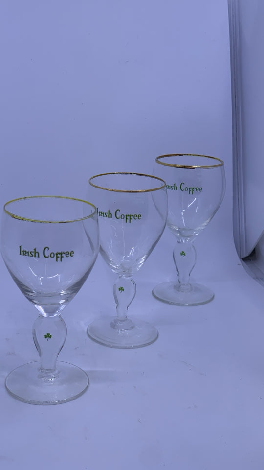 6 IRISH COFFEE SHAMROCKS FOOTED GLASSES.