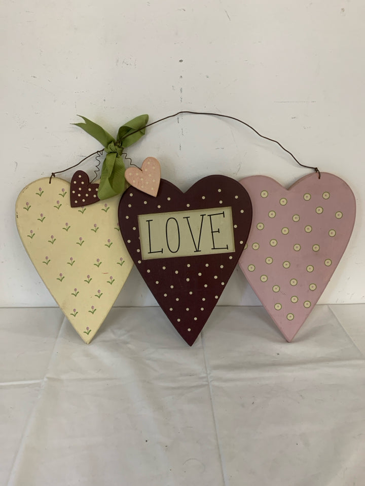 3 "LOVE" HANGING HEARTS.