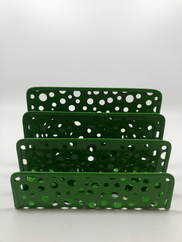 GREEN METAL LETTER ORGANIZER.