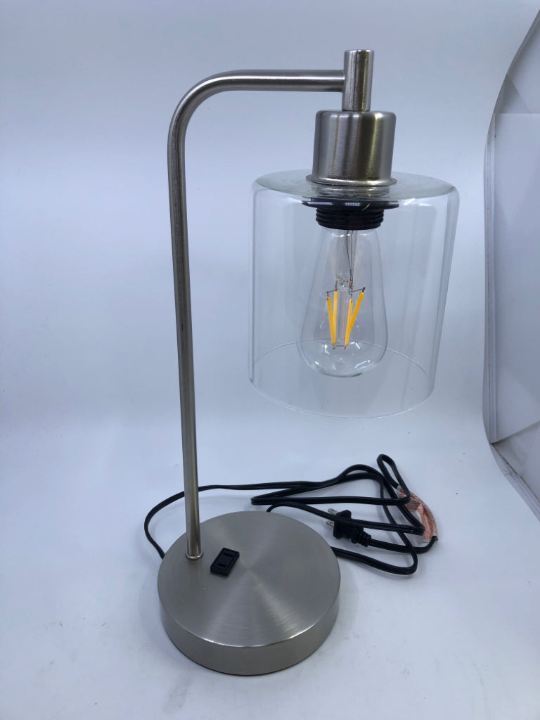 SILVER BASE- TOUCH LAMP W GLASS SHADE.