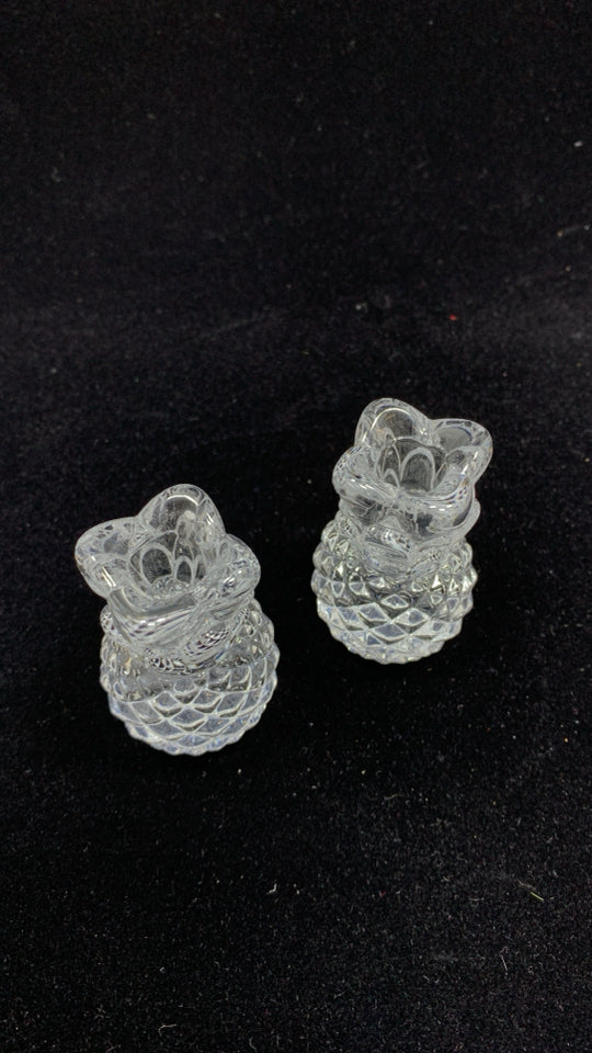 2 SM GLASS PINEAPPLE TAPER HOLDERS.