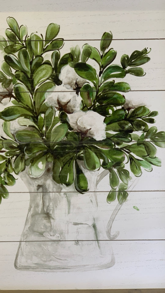 GREENS IN WHITE WASHED WOOD FRAME WALL ART.