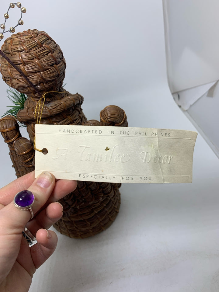 WOVEN BROWN ANGEL TREE TOPPER W/ TAG.