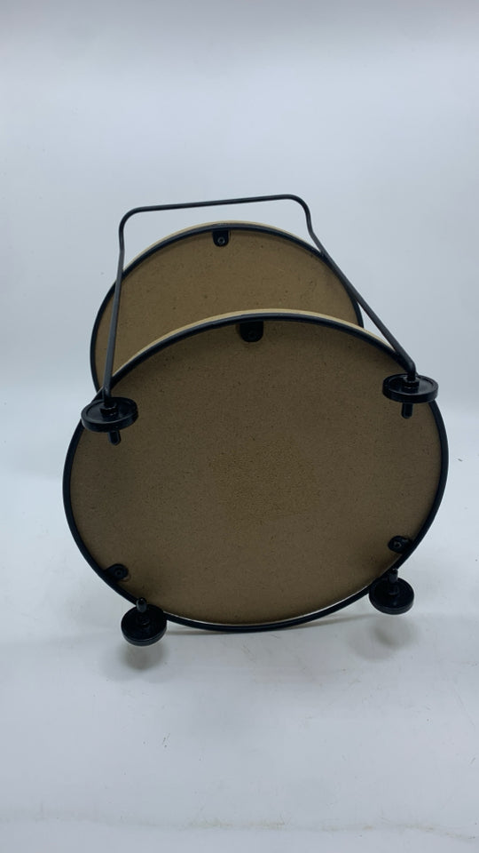 2 TIER ROUND WOOD TRAY W/WHEELS.