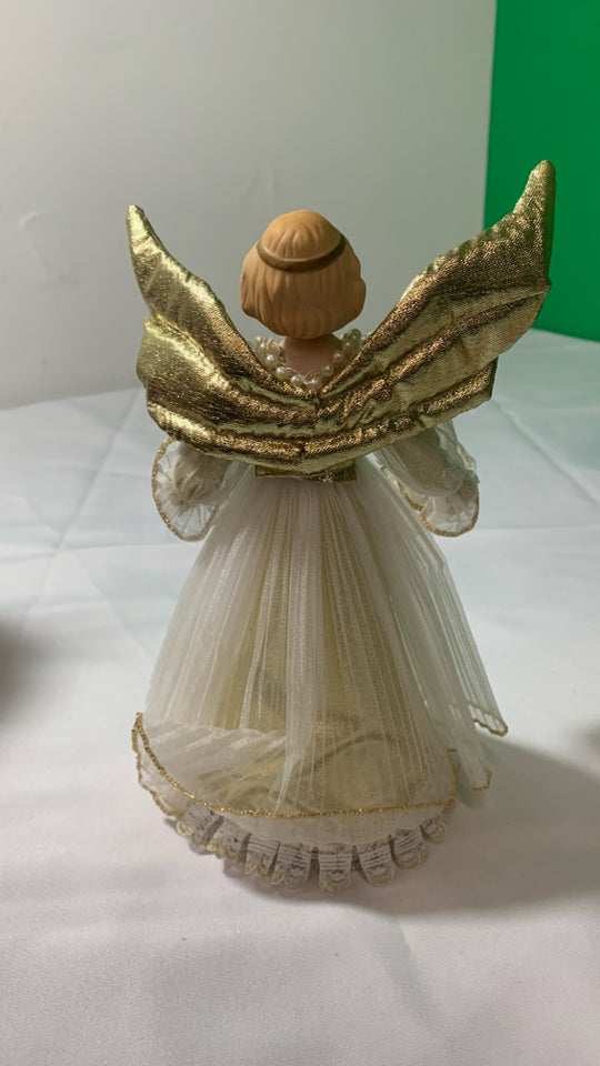 SMALL ANGEL TREE TOPPER W GOLD WINGS.