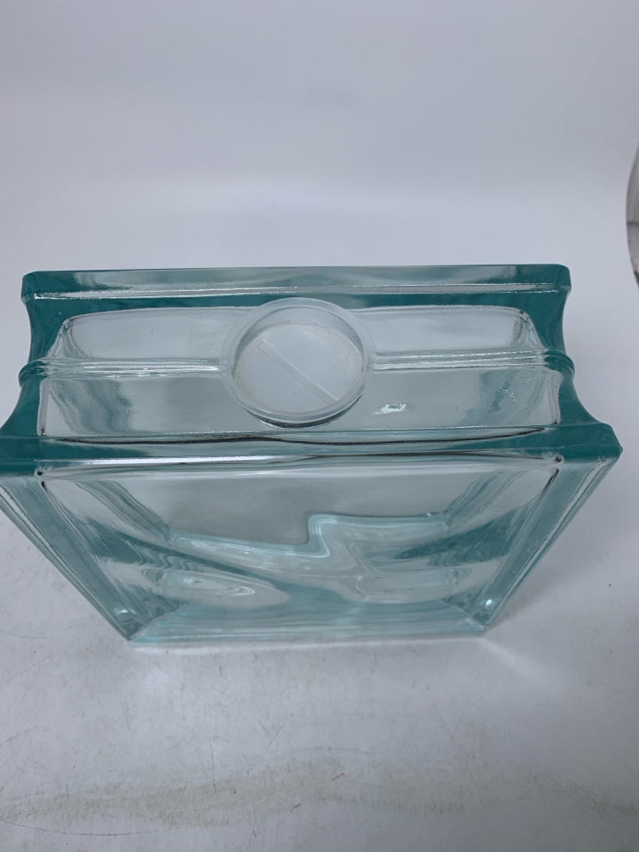 THICK CLEAR GLASS SQUARE COIN BANK.