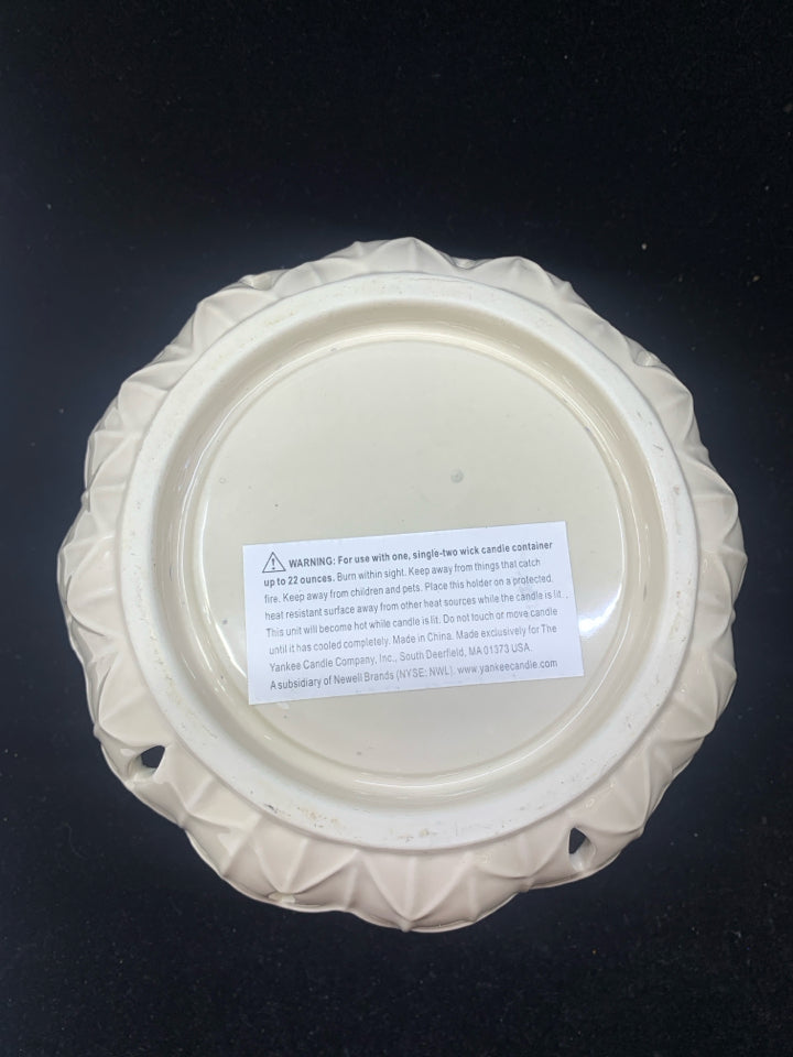 OFF WHITE PIERCED TEXTURED PUMPKIN TEA LIGHT HOLDER.