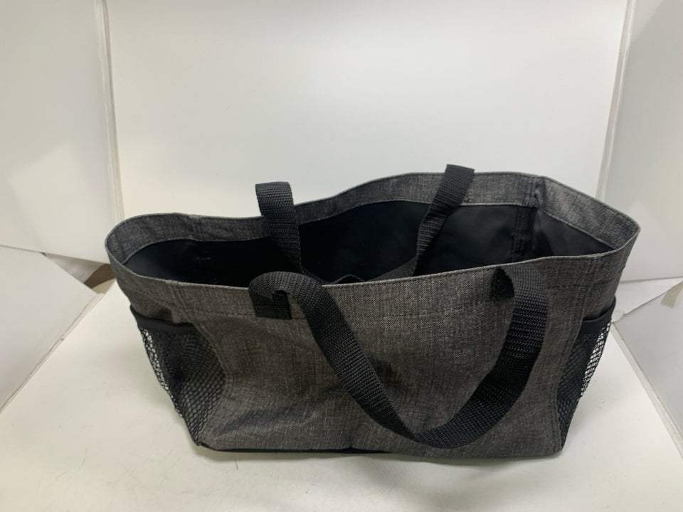 DARK GREY MESH POCKETS TOTE BAG.