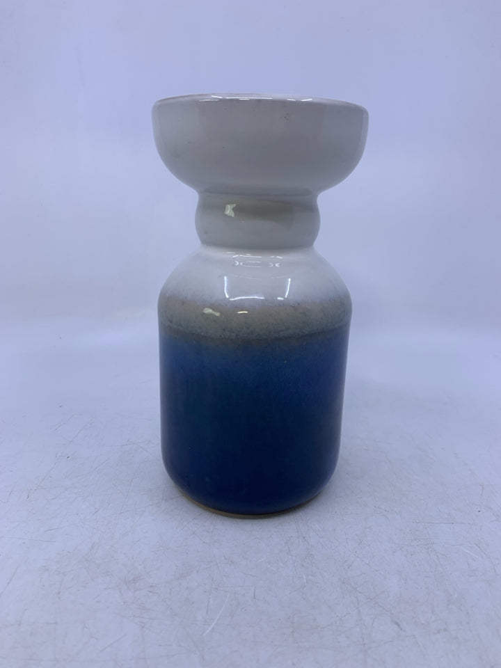 OMBRE CERAMIC PILLAR CANDLE HOLDER WHITE/BLUE.