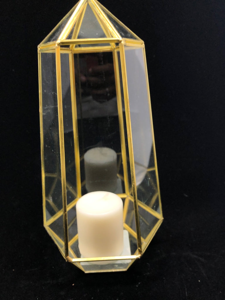 GOLD LINED GLASS TERRARIUM W/CANDLE.