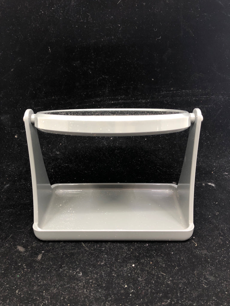 SMALL GREY MIRROR W CATCH TRAY.