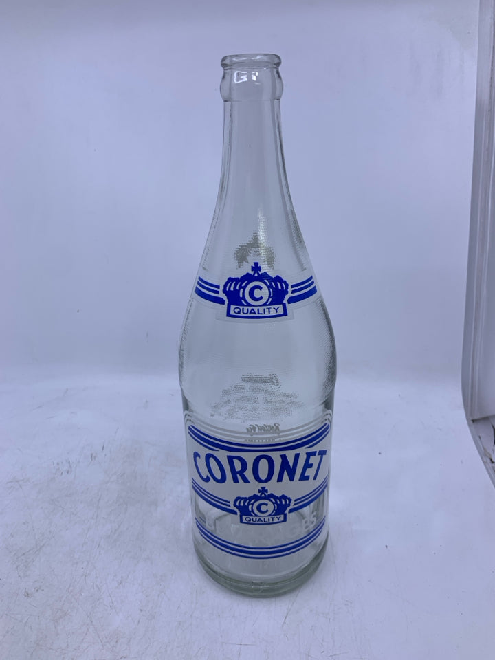 EMPTY CORONET BEVERAGES BOTTLE.