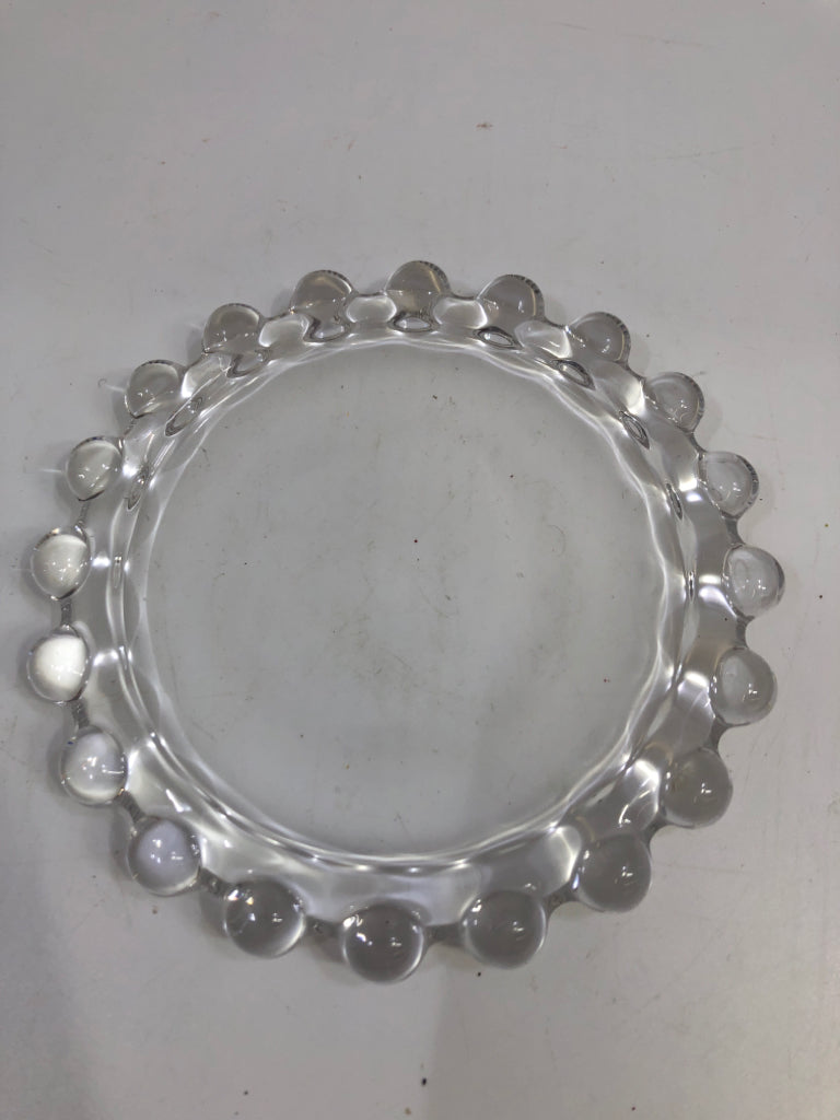 BEADED RIM GLASS CANDLE PLATE.