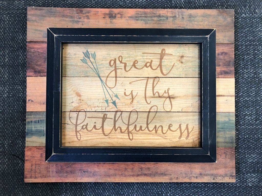 MULTI TONED WOOD GREAT IS THY FRAMED WALL ART.