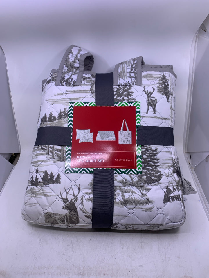 NIP WHITE W/ GREY WOODS SCENE/DEER.