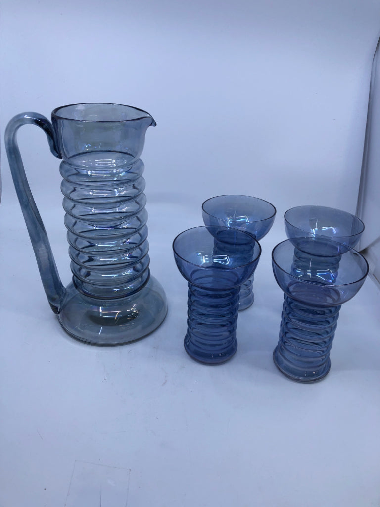 5 PC VTG IRIDESCENT PITCHER & TUMBLERS DUNBAR GLASS "ARAMIS".
