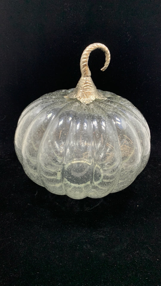 BLOWN GLASS PUMPKIN W/METAL STEM.