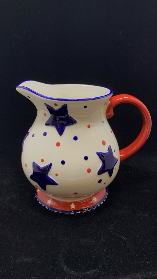 RED WHITE AND BLUE STARS CERAMIC PITCHER.