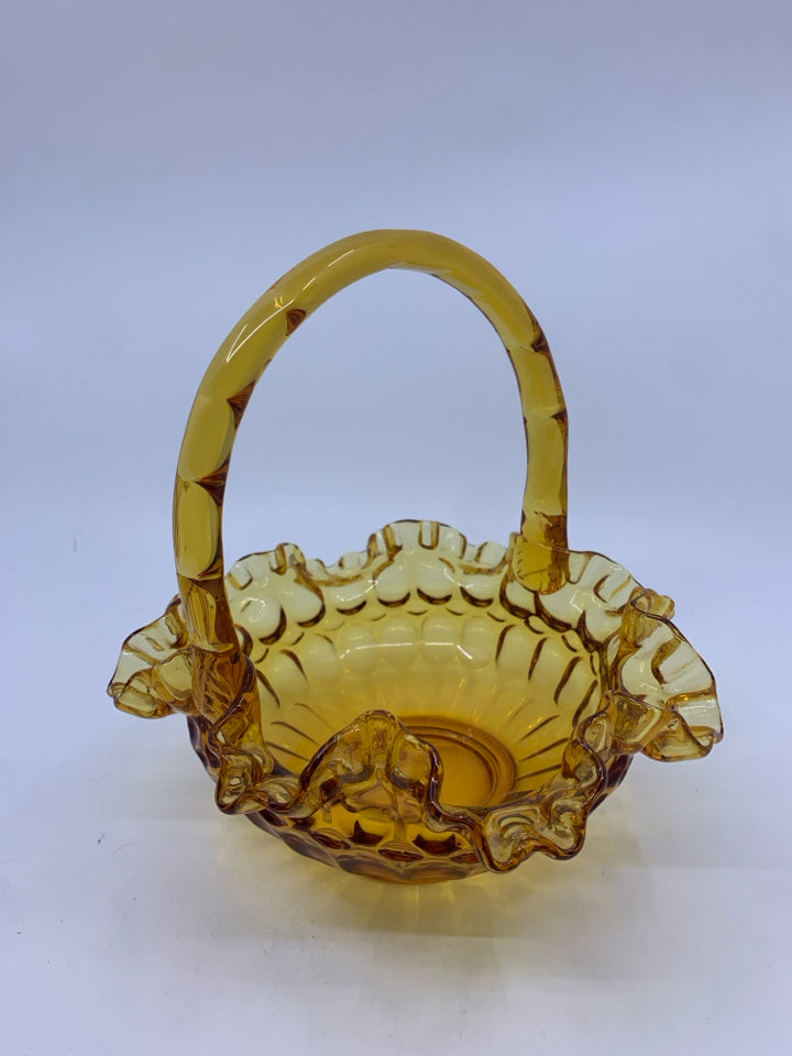 AMBER GLASS WAVY EDGE GLASS BAKET.