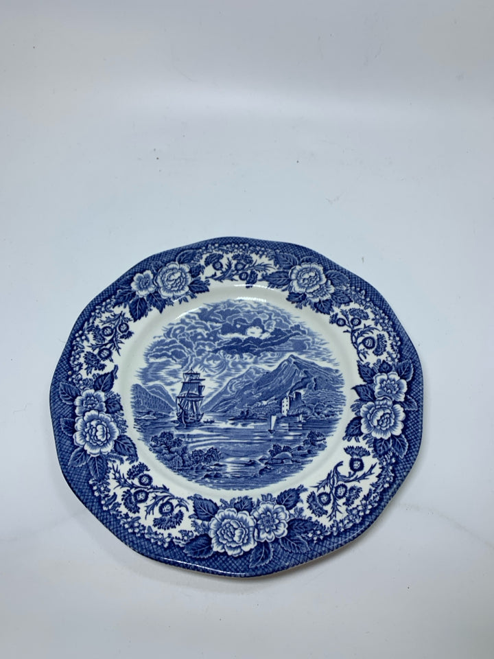 VTG LOCHS OF SCOTLAND BLUE/WHITE TRANSFERWARE PLATE.