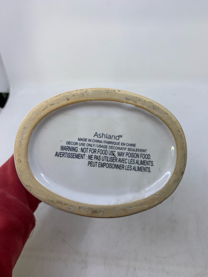 CERAMIC VASE W/ EMBOSSED MONOGRAM C HANDLES.