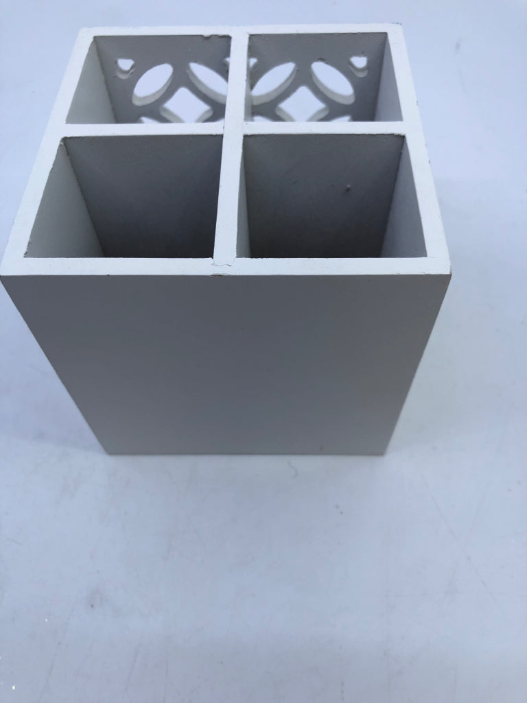 WHITE DIVIDED PENCIL CUP.