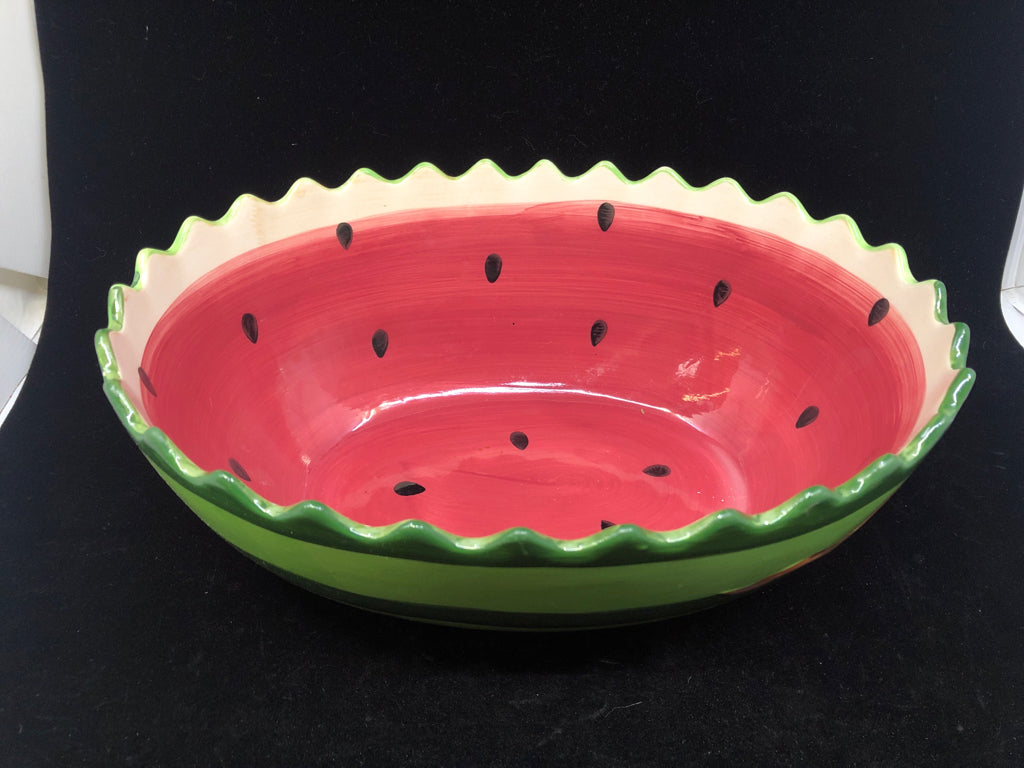 LARGE WATERMELON SAWTOOTH EDGE BOWL.