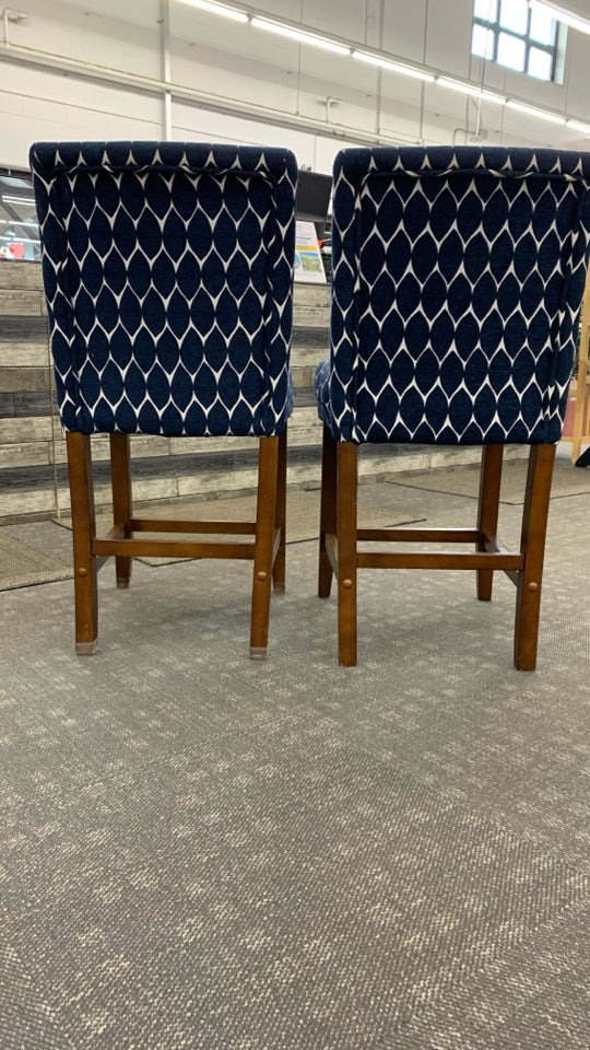 2 BLUE PETAL CHAIRS W/WOODEN LEGS.