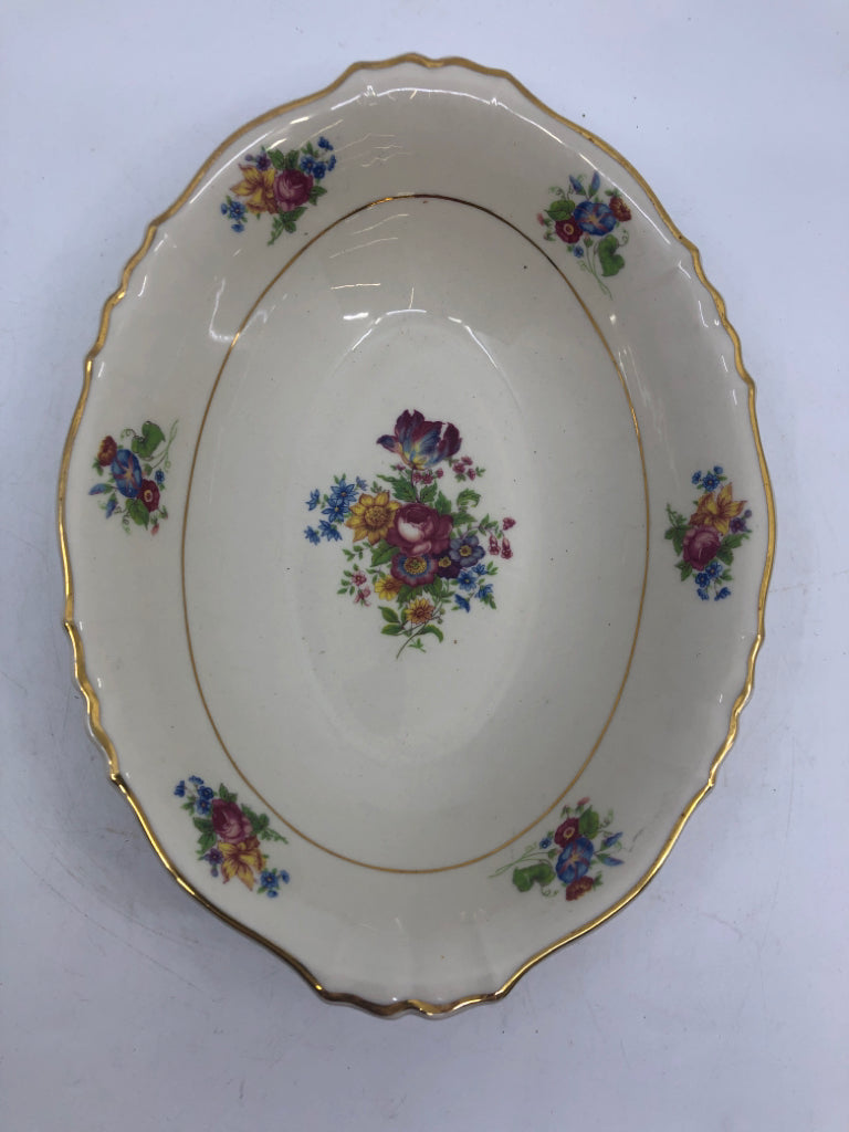 VTG OVAL SERVING BOWL W/ COLORFUL BOUQUET.