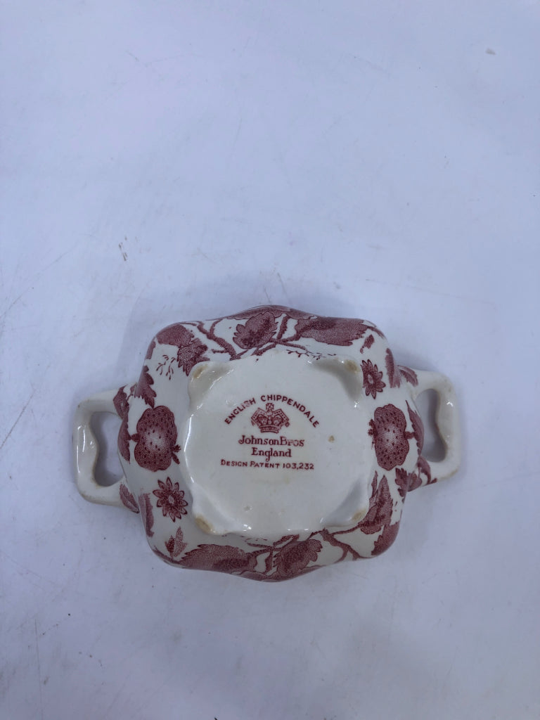 RED ROSE SMALL CERAMIC DISH W/HANDLES.