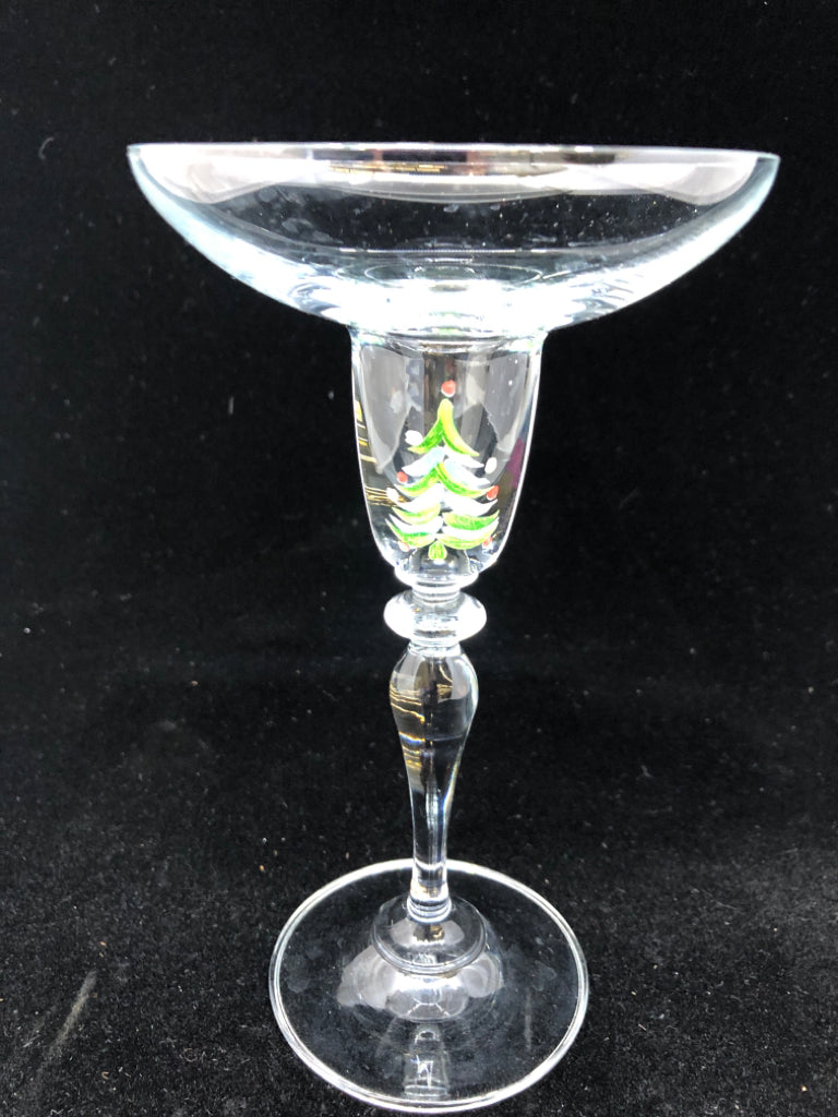 TAPER CANDLE HOLDER W PAINTED CHRISTMAS TREE.