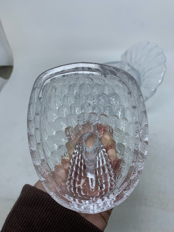 VTG L E SMITH GLASS COVERED TURKEY CANDY DISH.