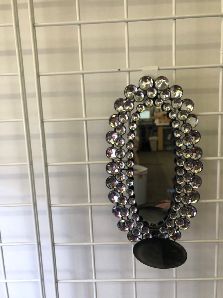 OVAL MIRRORED BEJEWLED WALL SCONCE.