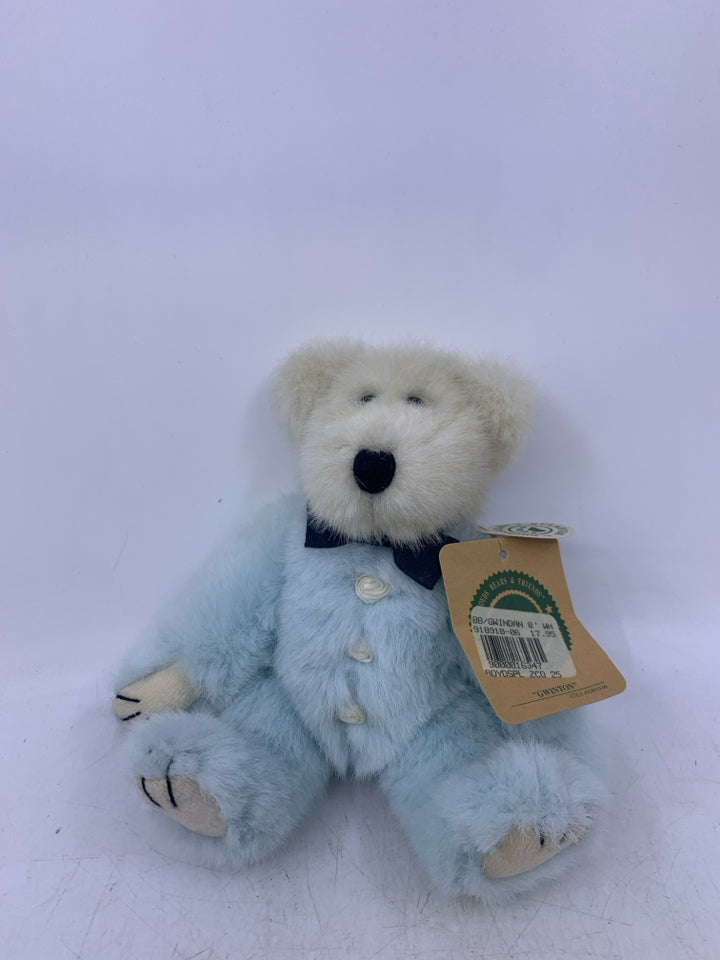 SMALL BLUE/WHITE BEAR W/ ROSE BUTTONS BOYDS BEAR.