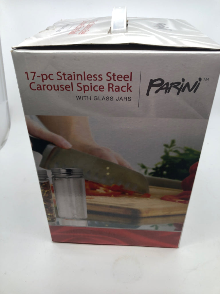 NIB 17-PC STAINLESS STEEL CAROUSEL SPICE RACK.