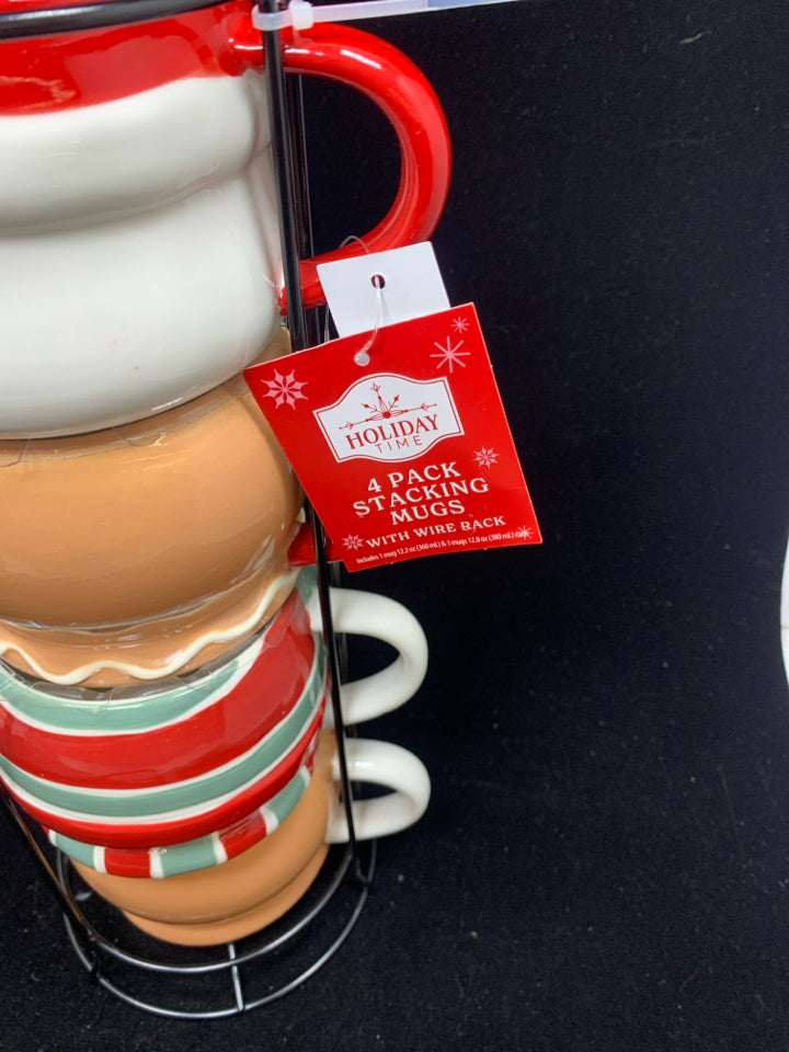 NWT 4 STACKING CHRISTMAS MUGS.