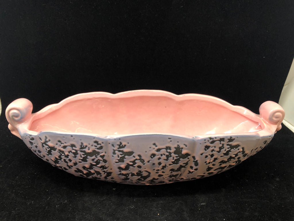 VTG PINK SPLATTER PAINTED POTTERY PLANTER W/ HANDLES.