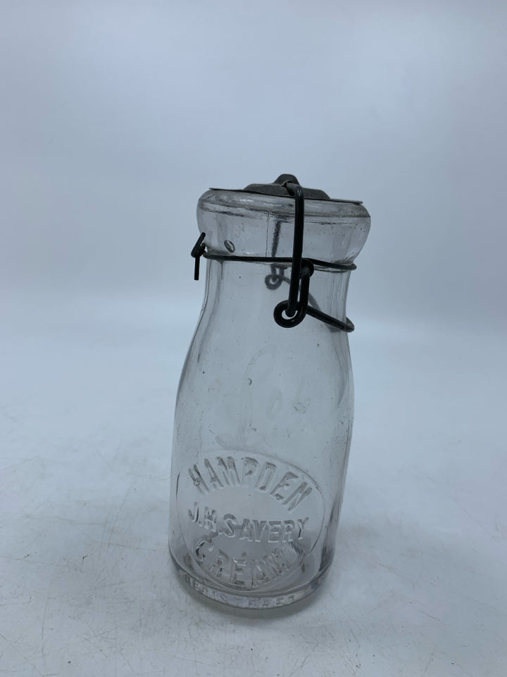 VTG HAMPDEN CREAM BOTTLE W/ METAL COVER.