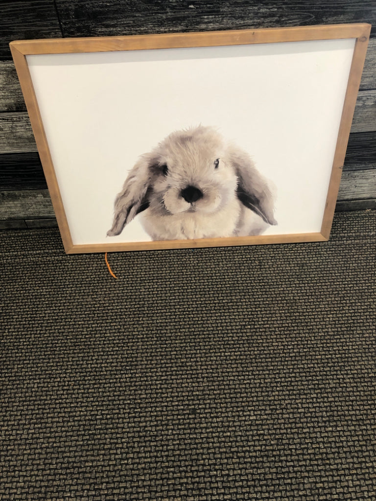 BUNNY IN WOOD FRAME WALL HANGING.