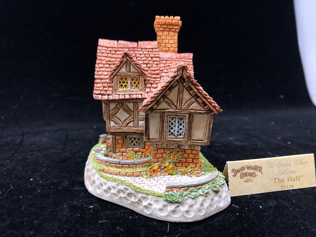 CERAMIC LITTLE VILLAGE THE HALL W LITTLE SIGN.